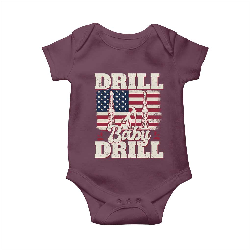 Drill Baby Drill American Flag Baby Onesie Retro Oilfield Oil Rig Patriot - Wonder Print Shop