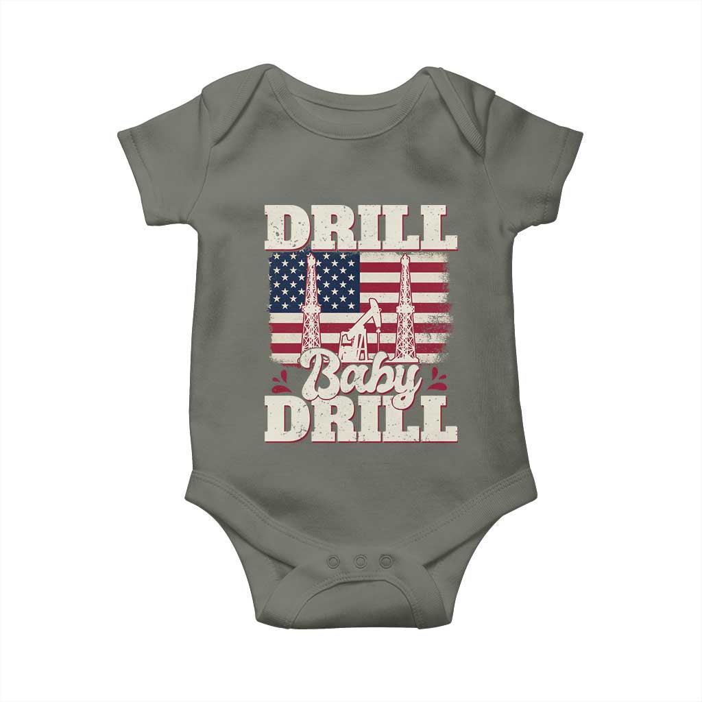 Drill Baby Drill American Flag Baby Onesie Retro Oilfield Oil Rig Patriot - Wonder Print Shop