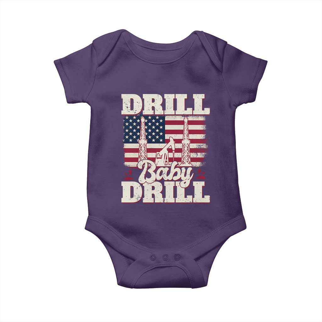 Drill Baby Drill American Flag Baby Onesie Retro Oilfield Oil Rig Patriot - Wonder Print Shop