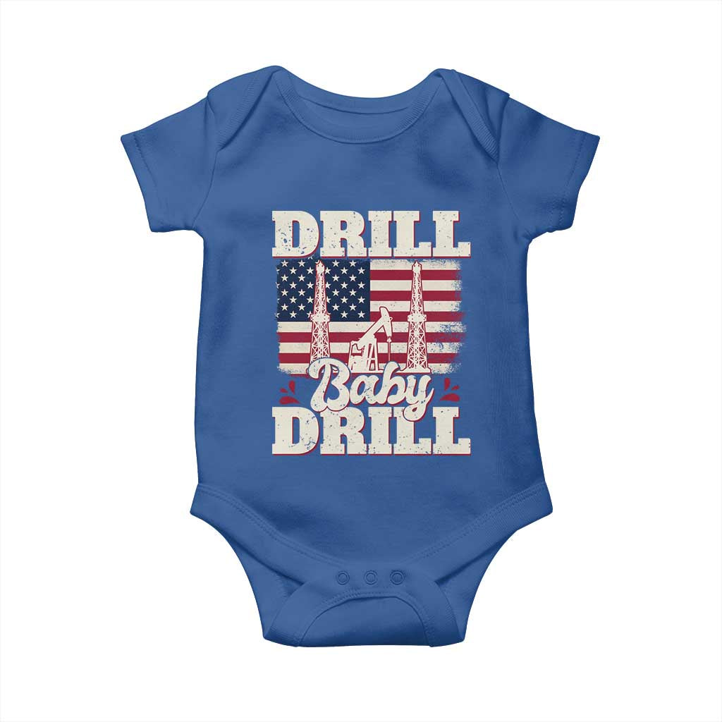 Drill Baby Drill American Flag Baby Onesie Retro Oilfield Oil Rig Patriot - Wonder Print Shop