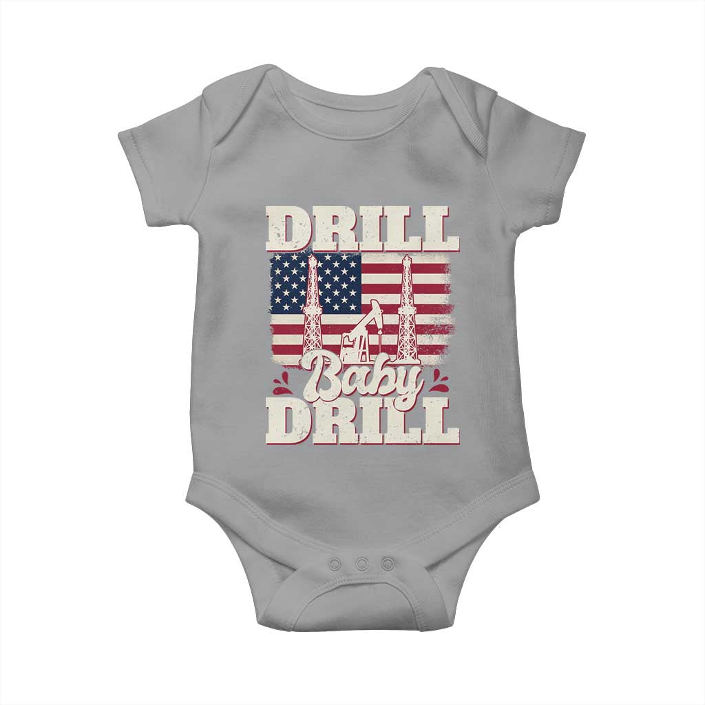 Drill Baby Drill American Flag Baby Onesie Retro Oilfield Oil Rig Patriot - Wonder Print Shop