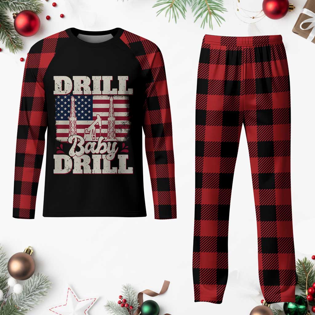 Drill Baby Drill American Flag Plaid Pajama Set Retro Oilfield Oil Rig Patriot - Wonder Print Shop