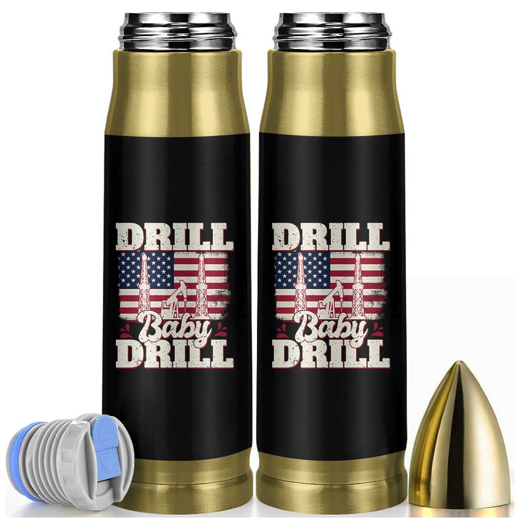Drill Baby Drill American Flag Bullet Tumbler Retro Oilfield Oil Rig Patriot - Wonder Print Shop