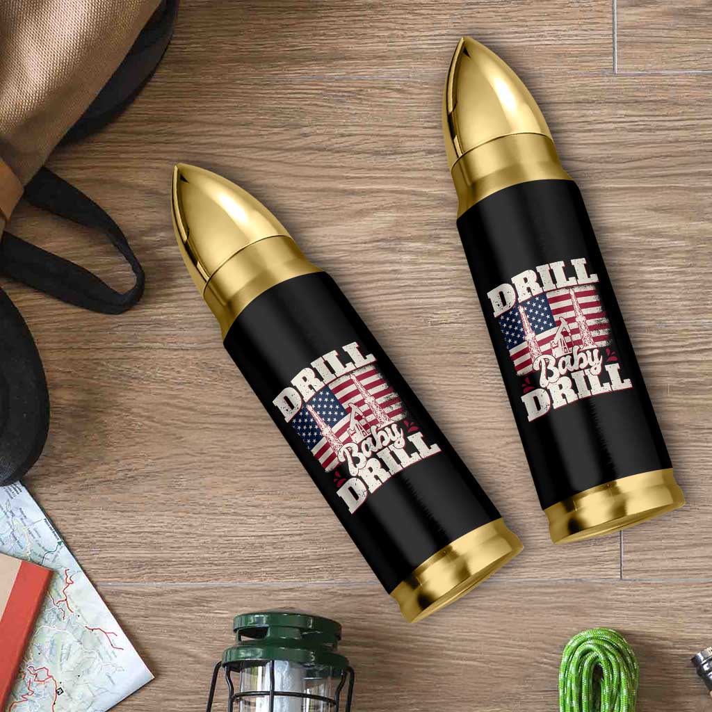 Drill Baby Drill American Flag Bullet Tumbler Retro Oilfield Oil Rig Patriot - Wonder Print Shop