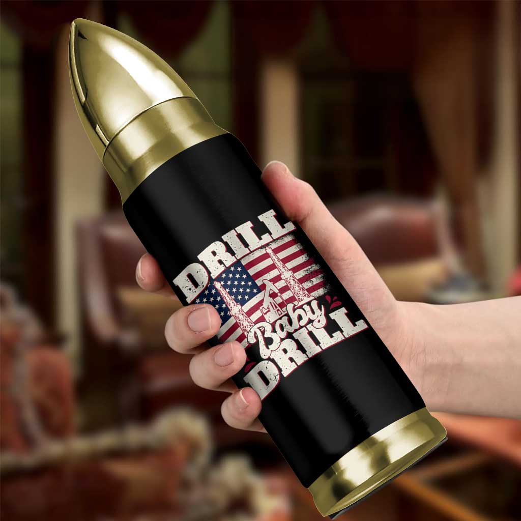 Drill Baby Drill American Flag Bullet Tumbler Retro Oilfield Oil Rig Patriot - Wonder Print Shop