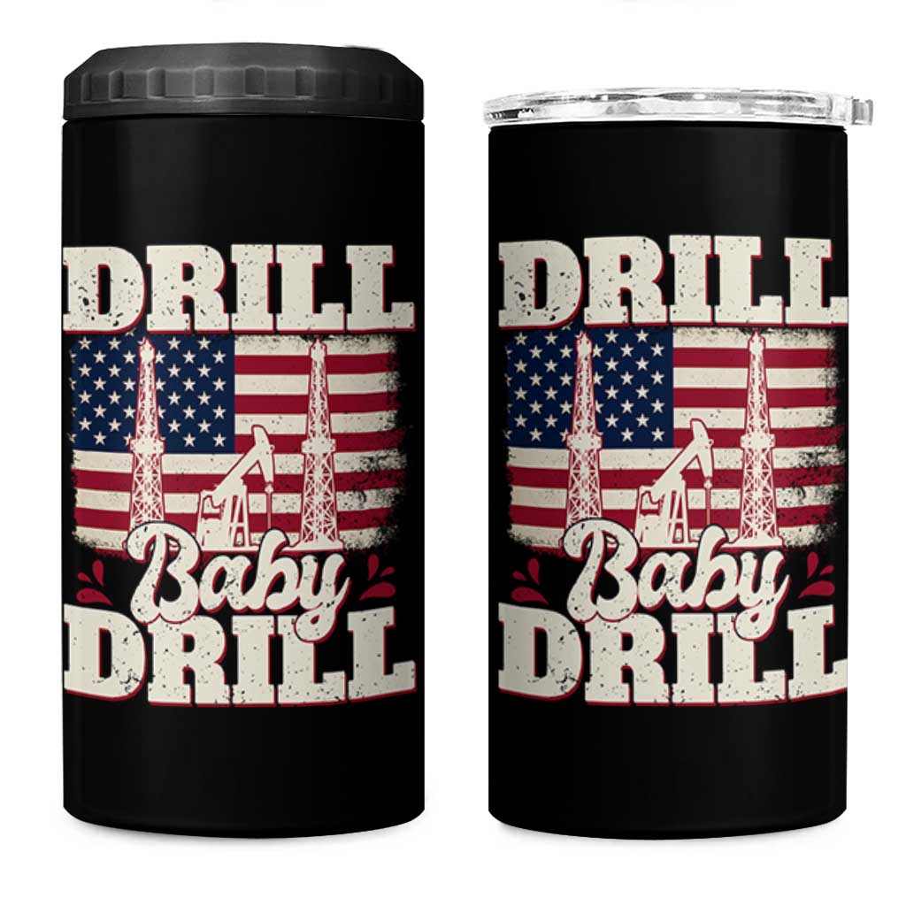 Drill Baby Drill American Flag 4 in 1 Can Cooler Tumbler Retro Oilfield Oil Rig Patriot - Wonder Print Shop