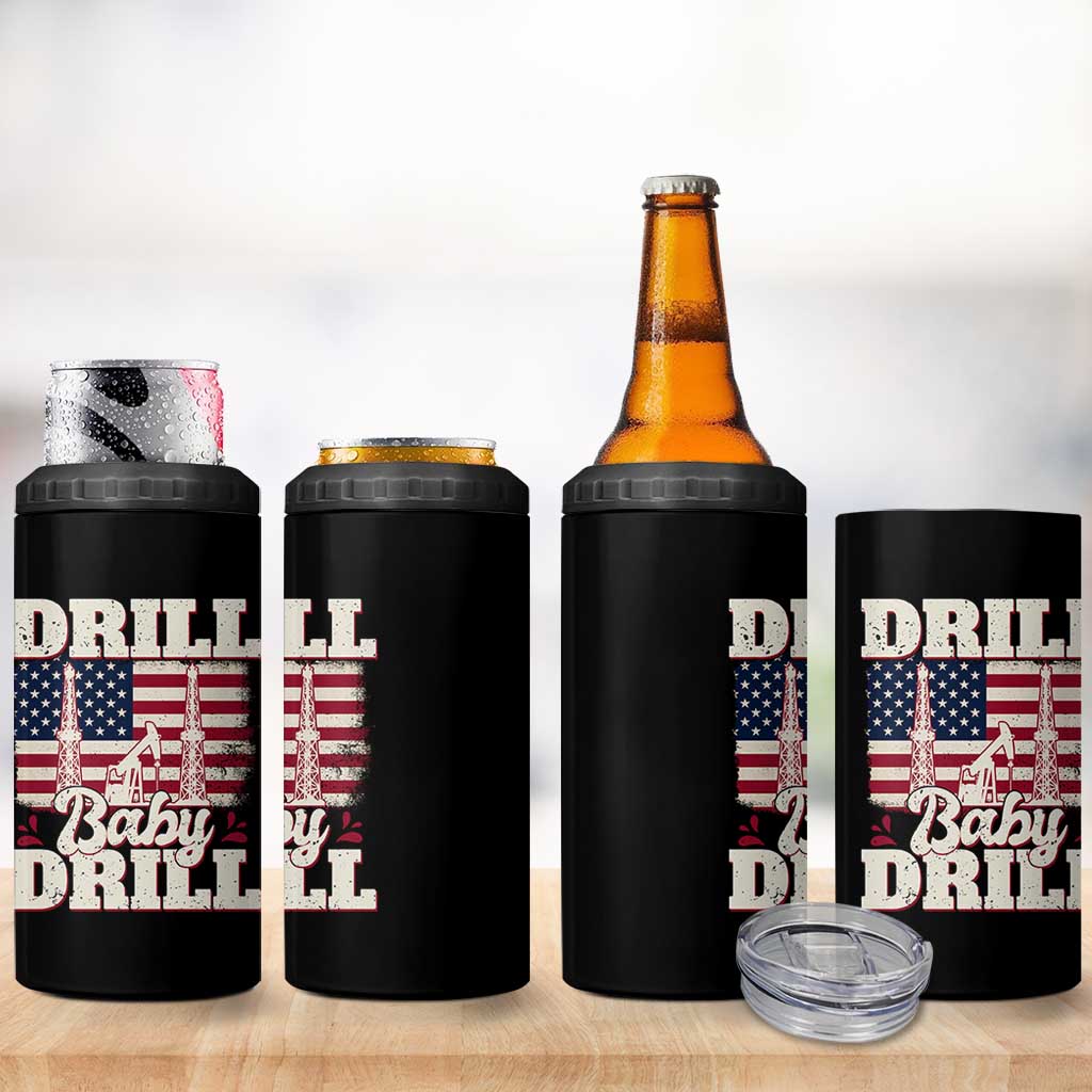 Drill Baby Drill American Flag 4 in 1 Can Cooler Tumbler Retro Oilfield Oil Rig Patriot - Wonder Print Shop