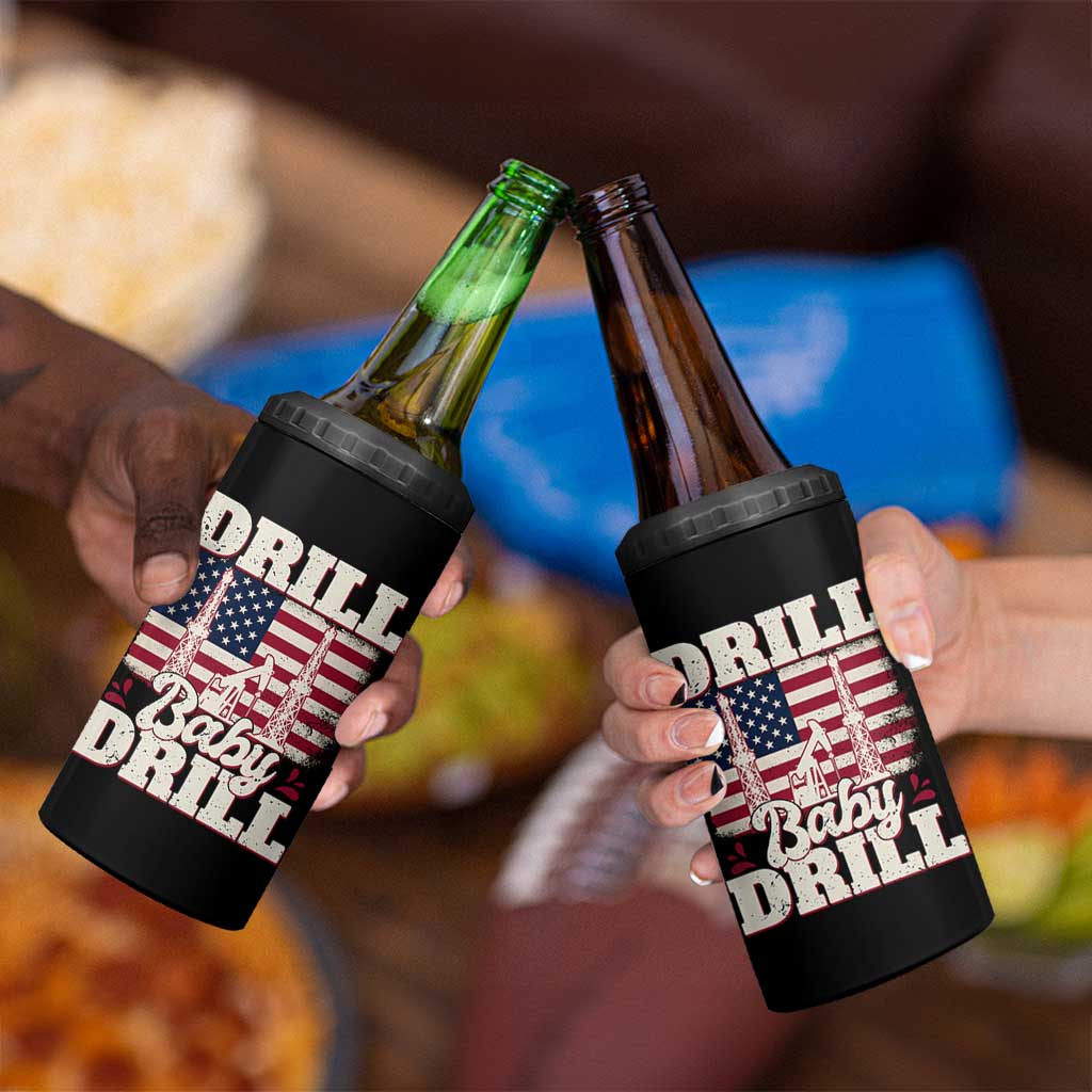 Drill Baby Drill American Flag 4 in 1 Can Cooler Tumbler Retro Oilfield Oil Rig Patriot - Wonder Print Shop