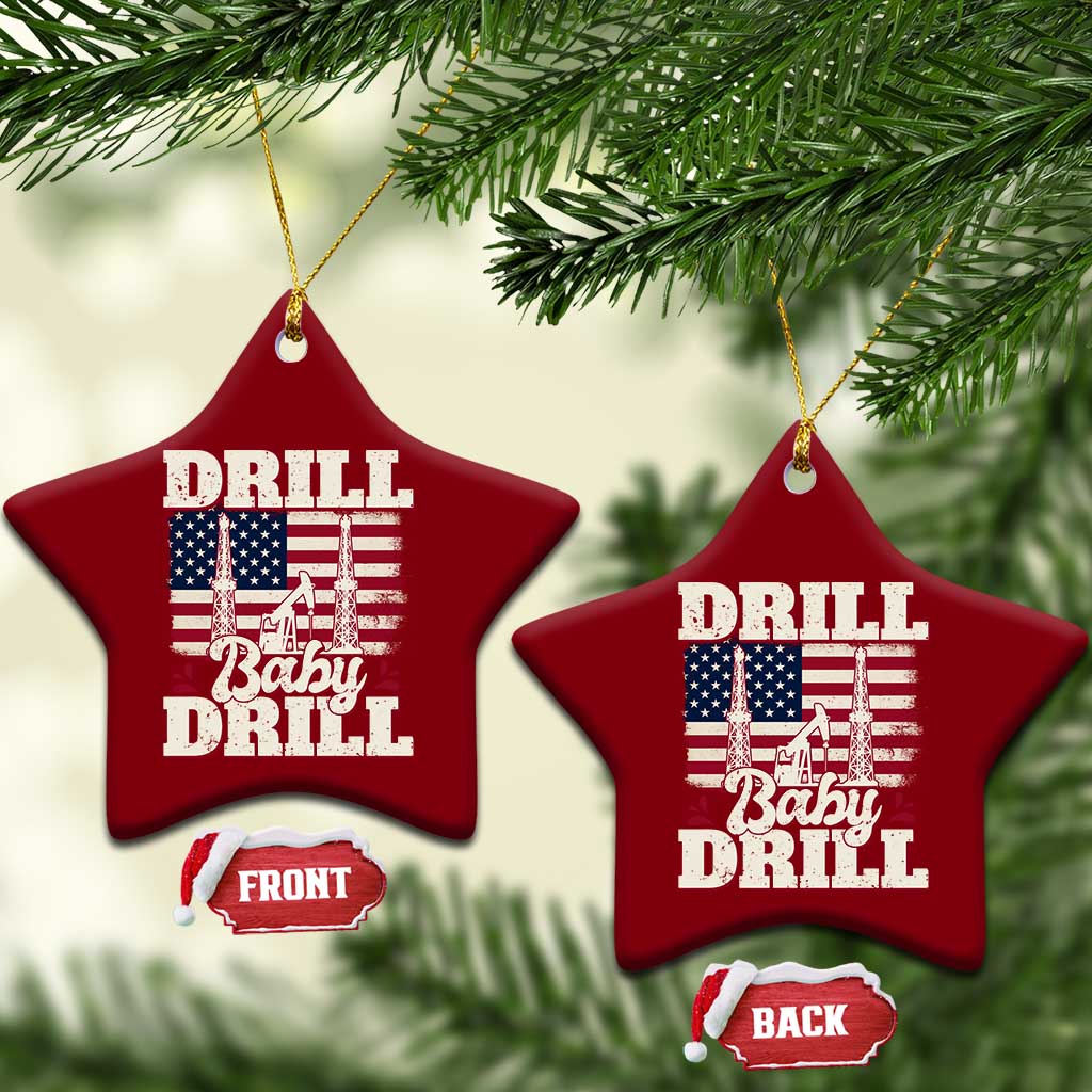 Drill Baby Drill American Flag Ceramic Ornament Retro Oilfield Oil Rig Patriot - Wonder Print Shop