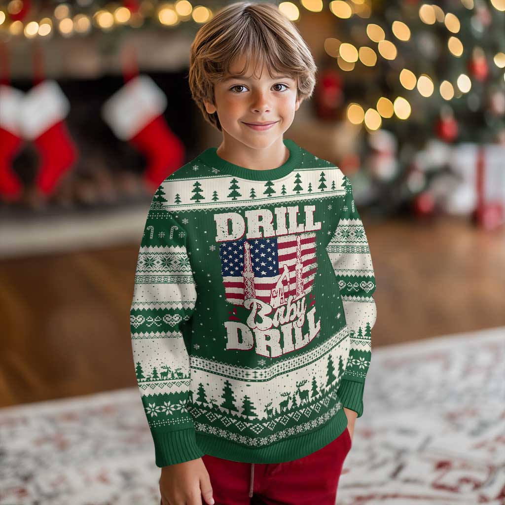 Drill Baby Drill American Flag Ugly Christmas Sweater Retro Oilfield Oil Rig Patriot - Wonder Print Shop