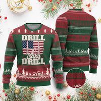Drill Baby Drill American Flag Ugly Christmas Sweater Retro Oilfield Oil Rig Patriot - Wonder Print Shop