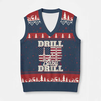 Drill Baby Drill American Flag V-Neck Knit Sweater Vest Retro Oilfield Oil Rig Patriot - Wonder Print Shop