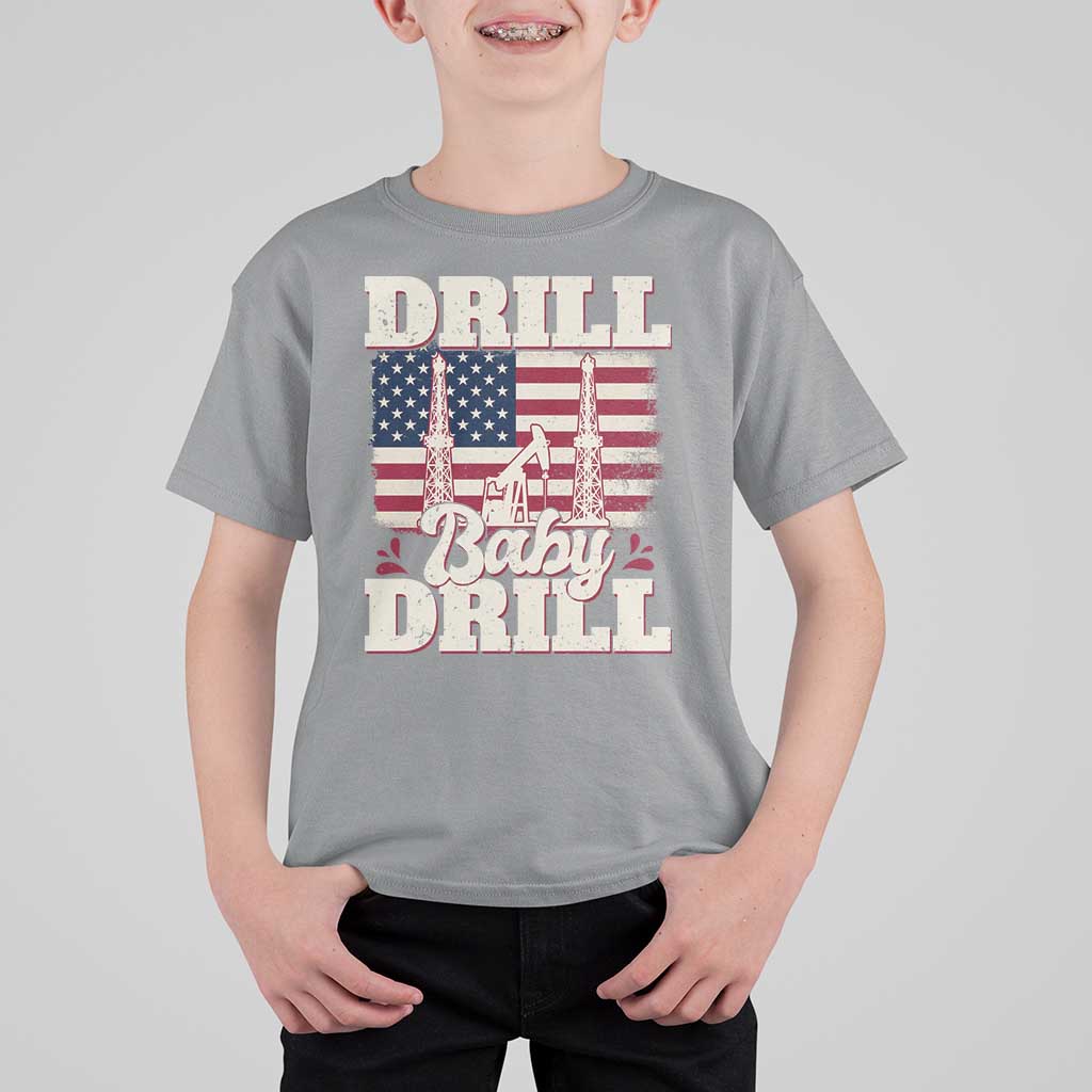 Drill Baby Drill American Flag T Shirt For Kid Retro Oilfield Oil Rig Patriot - Wonder Print Shop