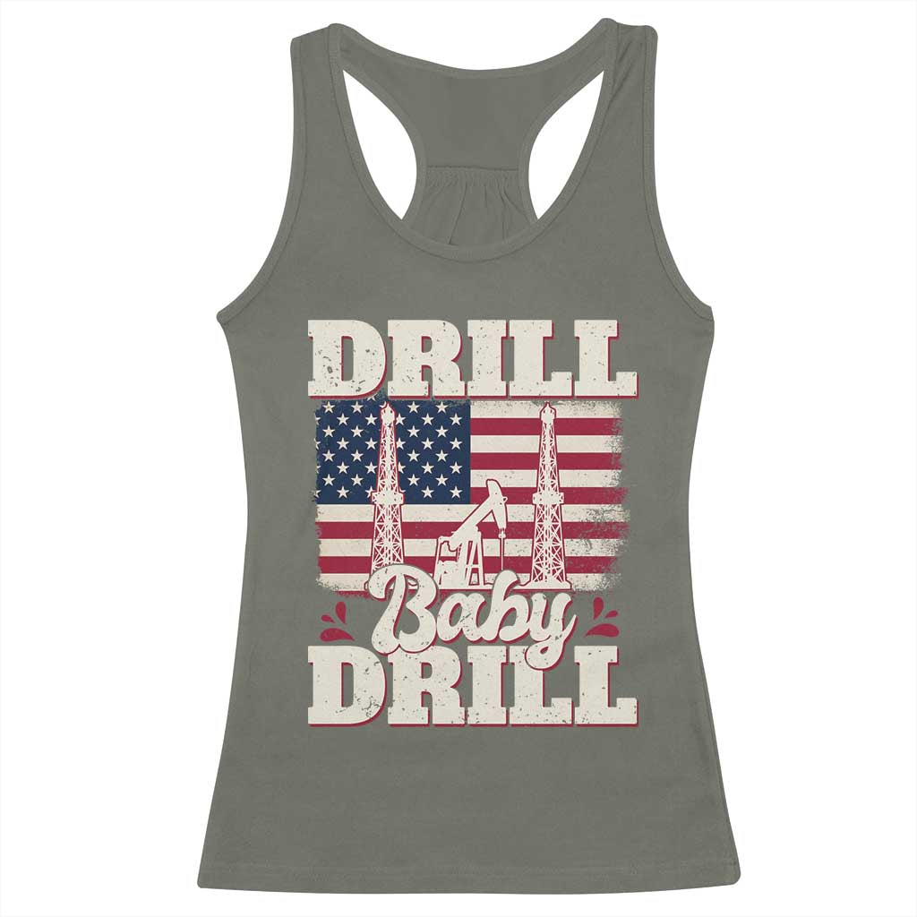 Drill Baby Drill American Flag Racerback Tank Top Retro Oilfield Oil Rig Patriot - Wonder Print Shop
