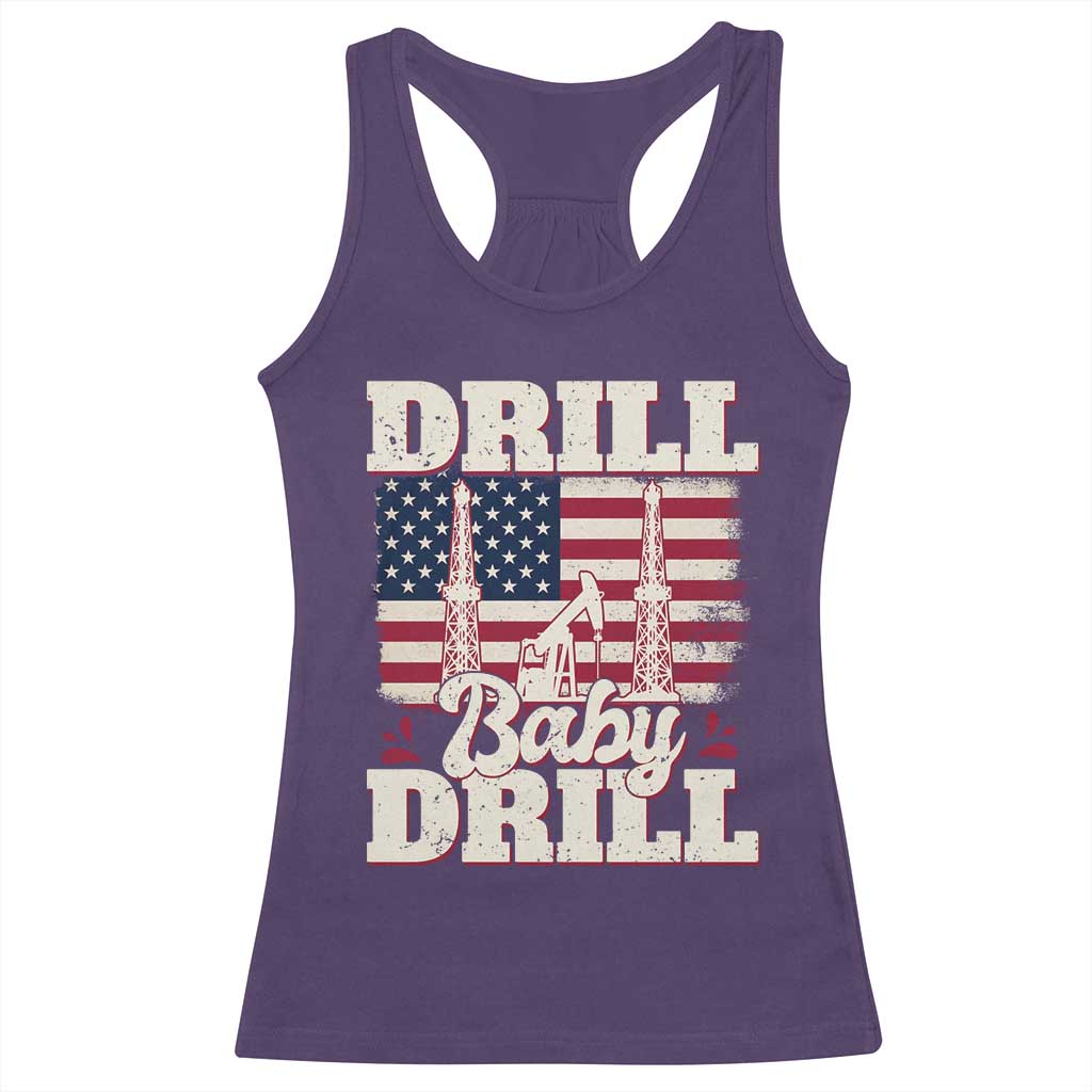 Drill Baby Drill American Flag Racerback Tank Top Retro Oilfield Oil Rig Patriot - Wonder Print Shop