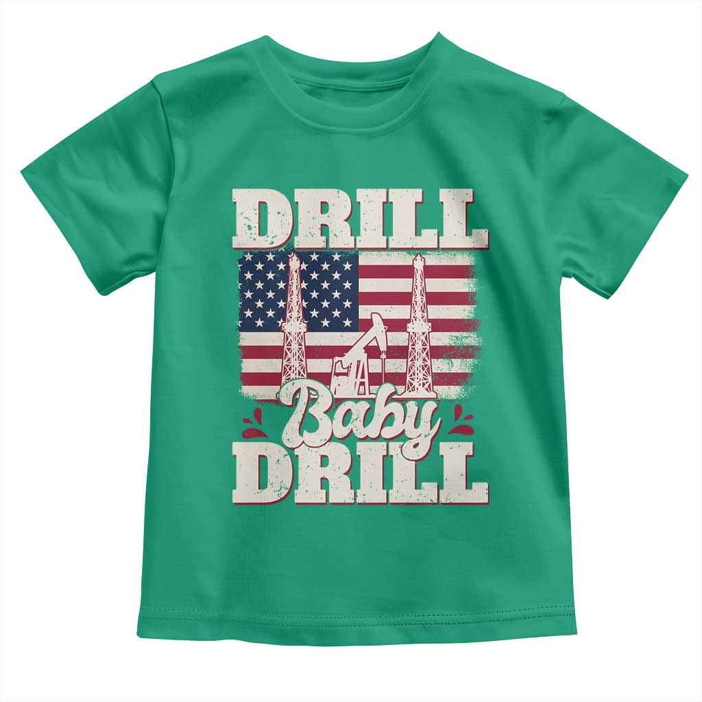 Drill Baby Drill American Flag Toddler T Shirt Retro Oilfield Oil Rig Patriot - Wonder Print Shop