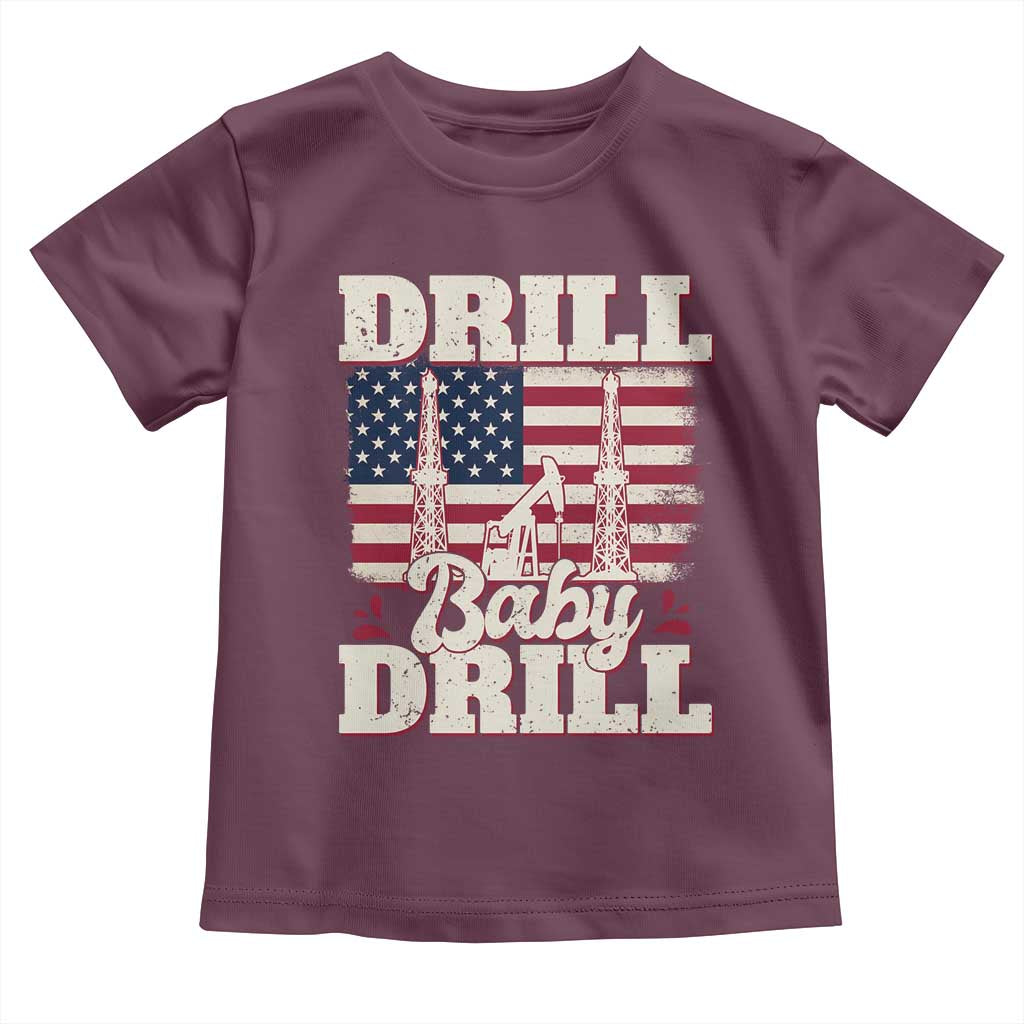 Drill Baby Drill American Flag Toddler T Shirt Retro Oilfield Oil Rig Patriot - Wonder Print Shop