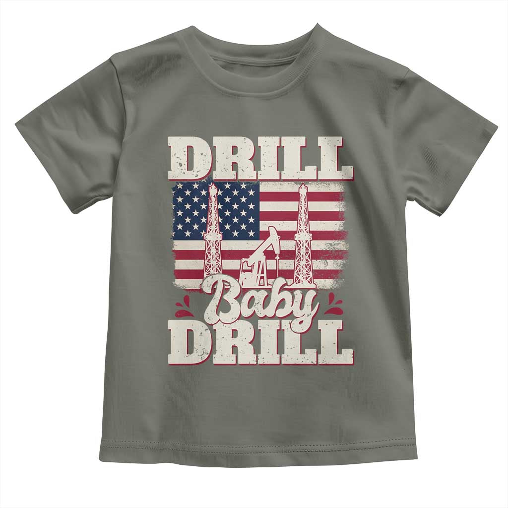 Drill Baby Drill American Flag Toddler T Shirt Retro Oilfield Oil Rig Patriot - Wonder Print Shop