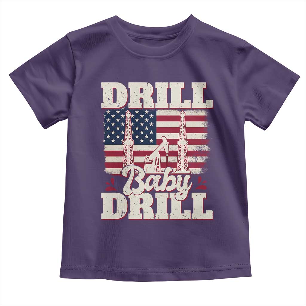 Drill Baby Drill American Flag Toddler T Shirt Retro Oilfield Oil Rig Patriot - Wonder Print Shop