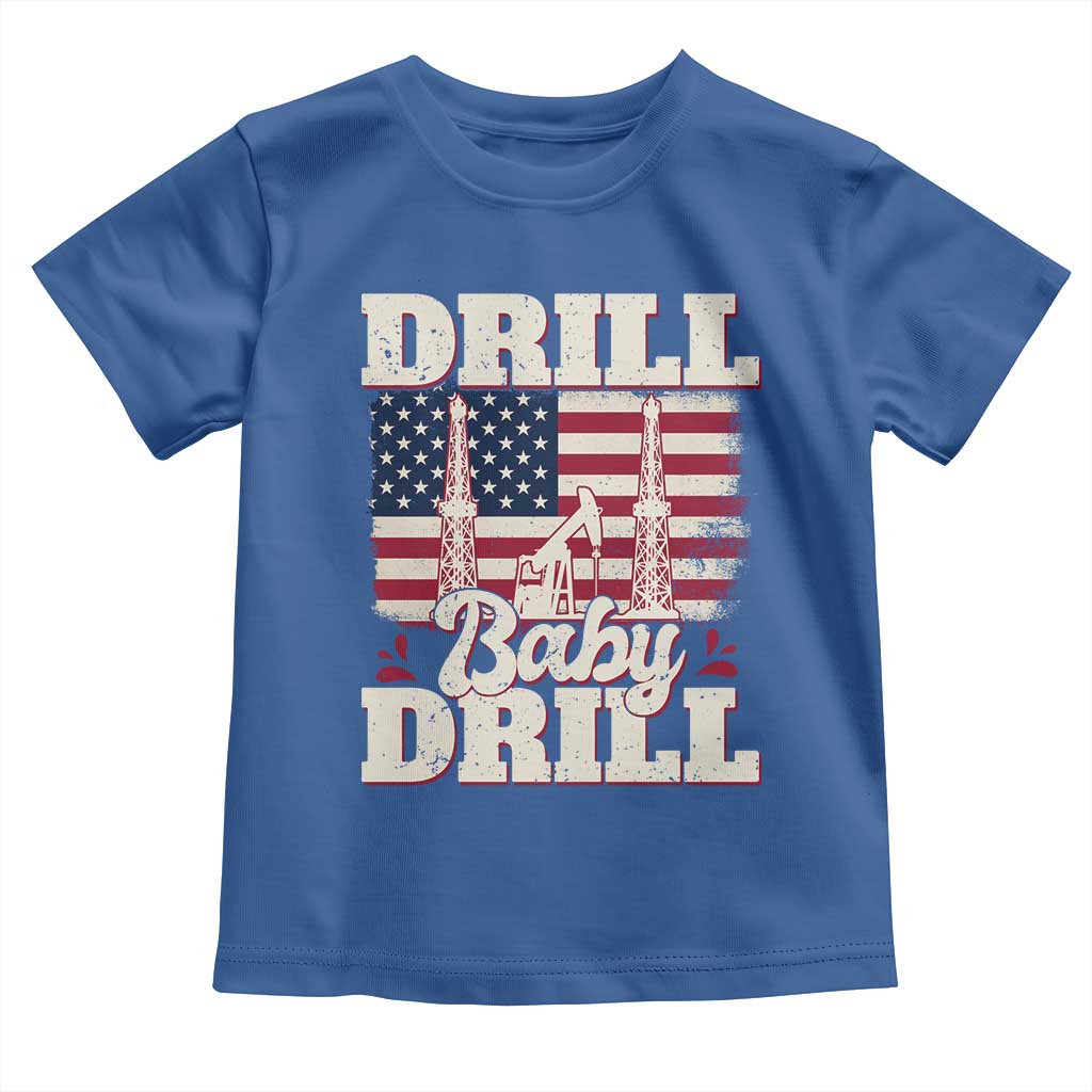 Drill Baby Drill American Flag Toddler T Shirt Retro Oilfield Oil Rig Patriot - Wonder Print Shop