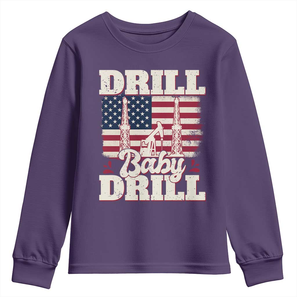 Drill Baby Drill American Flag Youth Sweatshirt Retro Oilfield Oil Rig Patriot - Wonder Print Shop