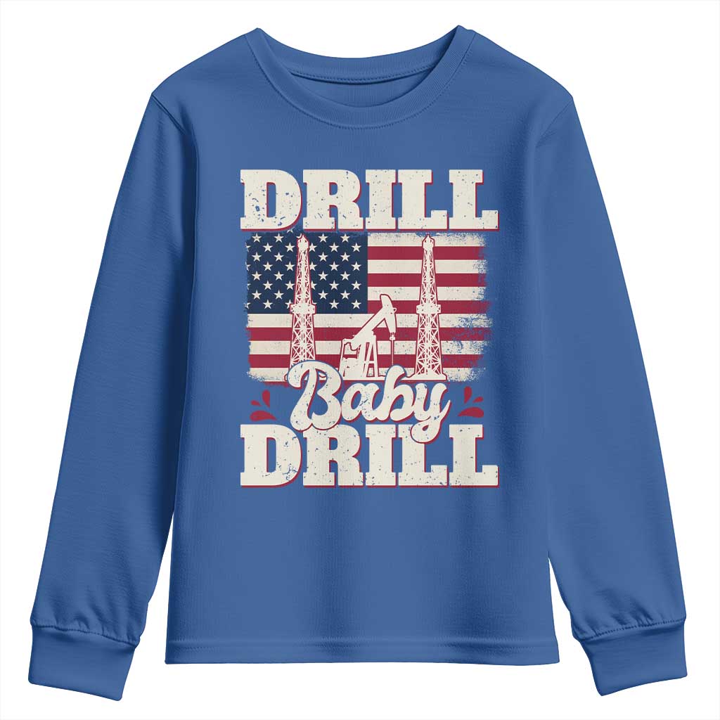 Drill Baby Drill American Flag Youth Sweatshirt Retro Oilfield Oil Rig Patriot - Wonder Print Shop