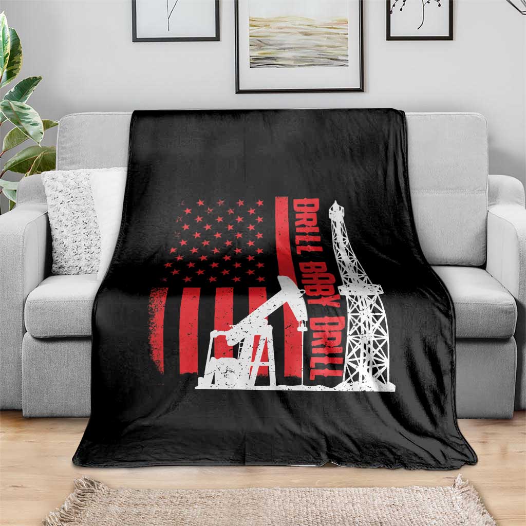 Drill Baby Drill American Flag Throw Blanket Distressed Oil Rig Oildfield Energy Industry - Wonder Print Shop