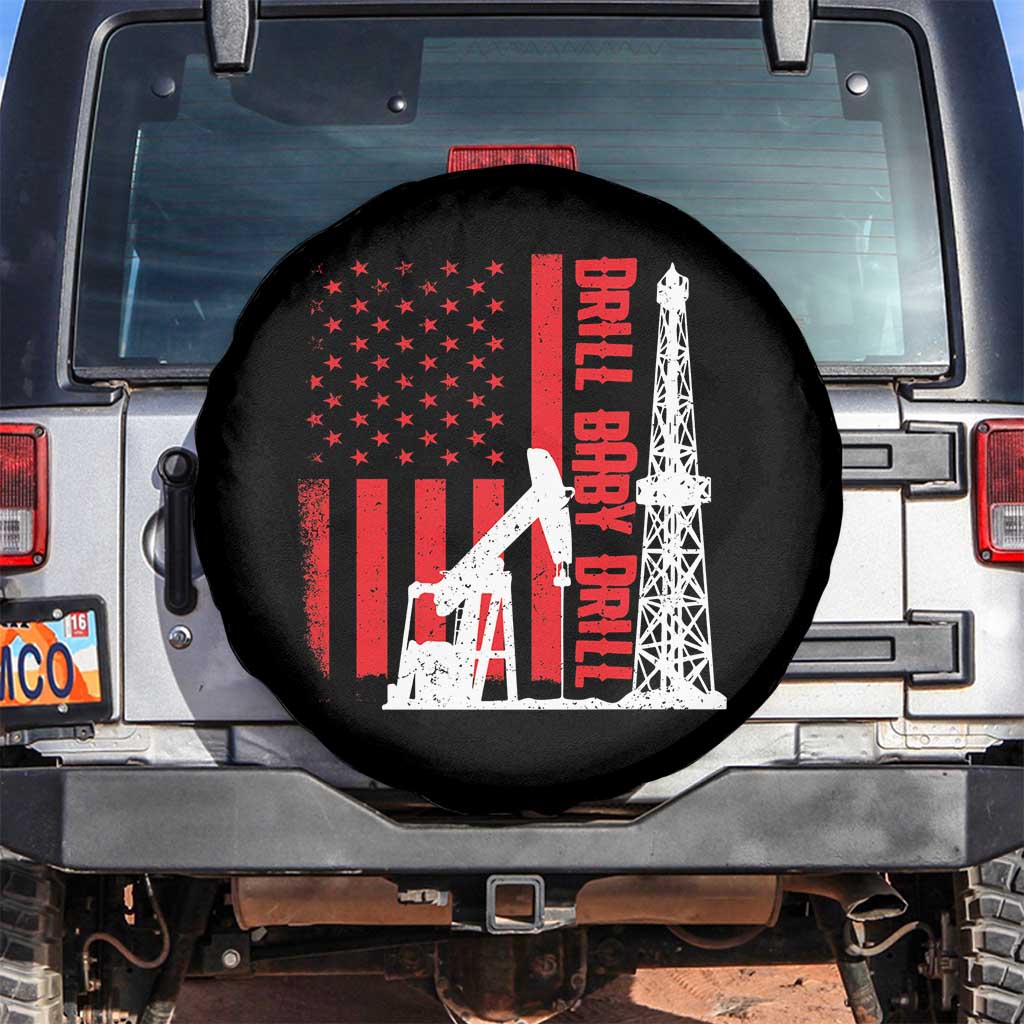 Drill Baby Drill American Flag Spare Tire Cover Distressed Oil Rig Oildfield Energy Industry - Wonder Print Shop