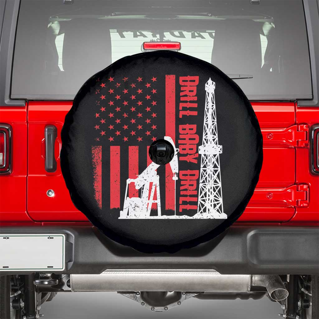 Drill Baby Drill American Flag Spare Tire Cover Distressed Oil Rig Oildfield Energy Industry - Wonder Print Shop