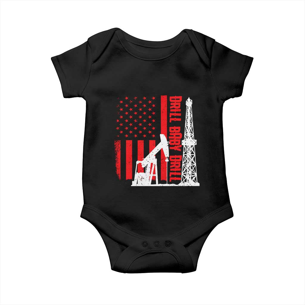 Drill Baby Drill American Flag Baby Onesie Distressed Oil Rig Oildfield Energy Industry - Wonder Print Shop