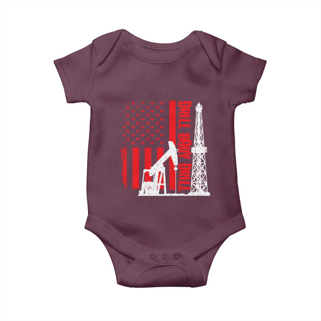 Drill Baby Drill American Flag Baby Onesie Distressed Oil Rig Oildfield Energy Industry - Wonder Print Shop