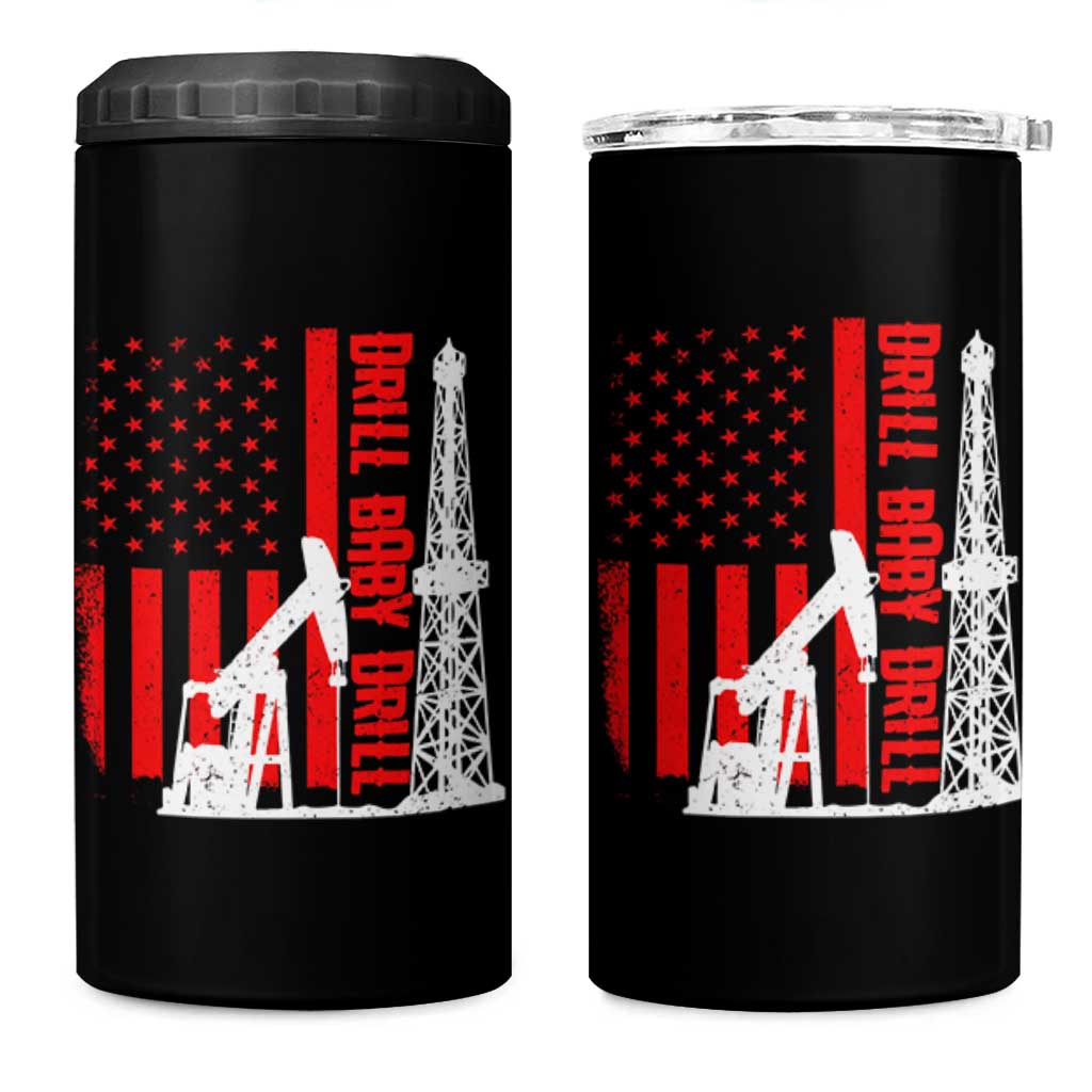 Drill Baby Drill American Flag 4 in 1 Can Cooler Tumbler Distressed Oil Rig Oildfield Energy Industry - Wonder Print Shop