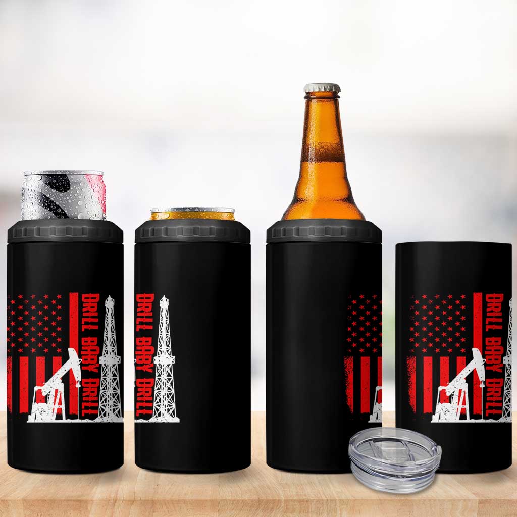 Drill Baby Drill American Flag 4 in 1 Can Cooler Tumbler Distressed Oil Rig Oildfield Energy Industry - Wonder Print Shop
