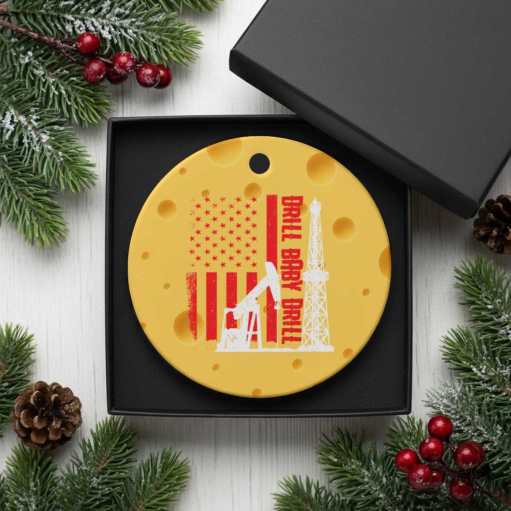 Drill Baby Drill American Flag Ceramic Ornament Distressed Oil Rig Oildfield Energy Industry - Wonder Print Shop
