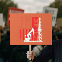 Drill Baby Drill American Flag Protest Sign Distressed Oil Rig Oildfield Energy Industry