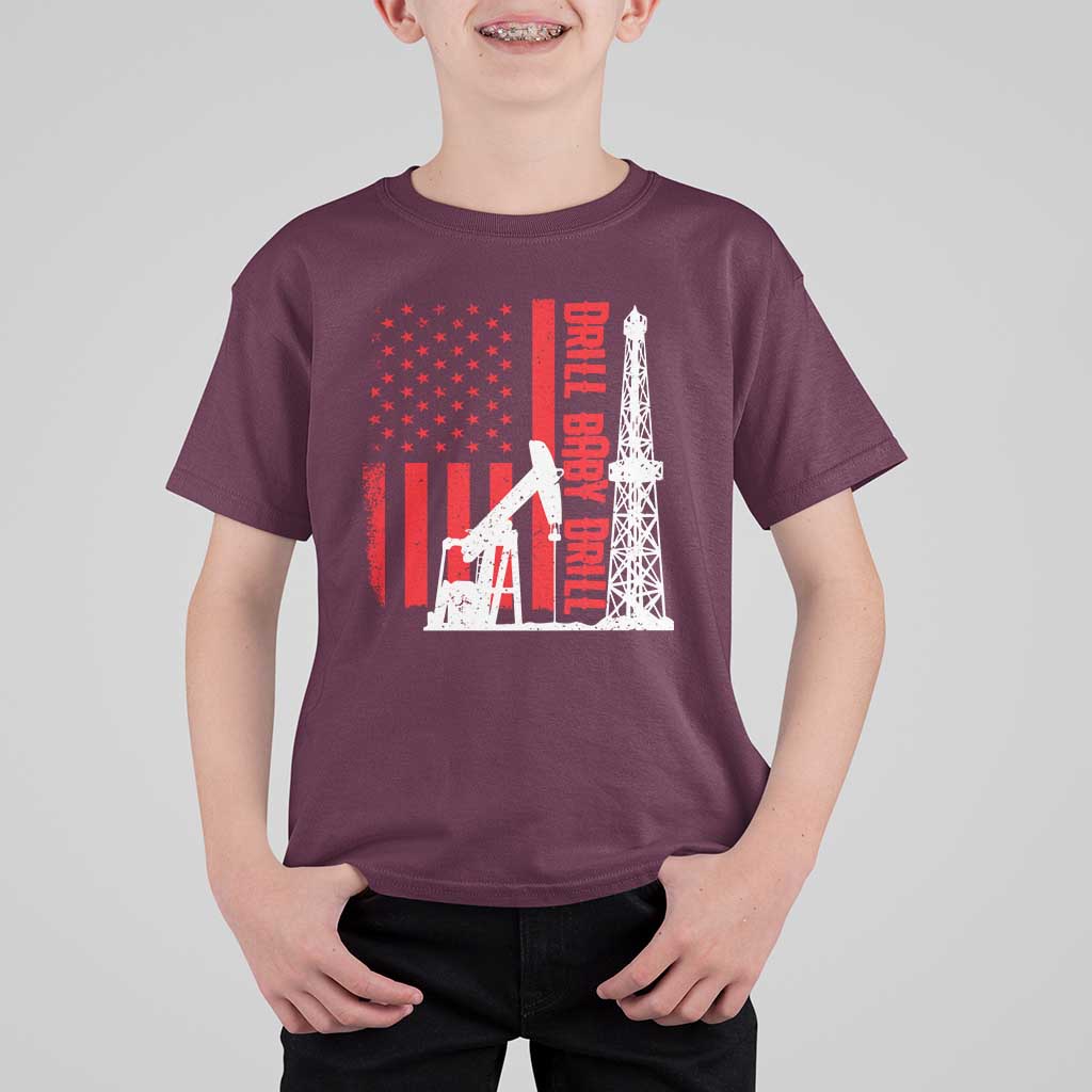 Drill Baby Drill American Flag T Shirt For Kid Distressed Oil Rig Oildfield Energy Industry - Wonder Print Shop