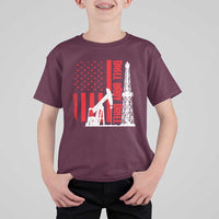 Drill Baby Drill American Flag T Shirt For Kid Distressed Oil Rig Oildfield Energy Industry - Wonder Print Shop
