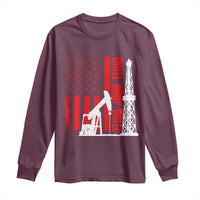 Drill Baby Drill American Flag Long Sleeve Shirt Distressed Oil Rig Oildfield Energy Industry - Wonder Print Shop