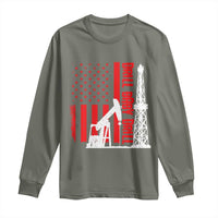 Drill Baby Drill American Flag Long Sleeve Shirt Distressed Oil Rig Oildfield Energy Industry - Wonder Print Shop