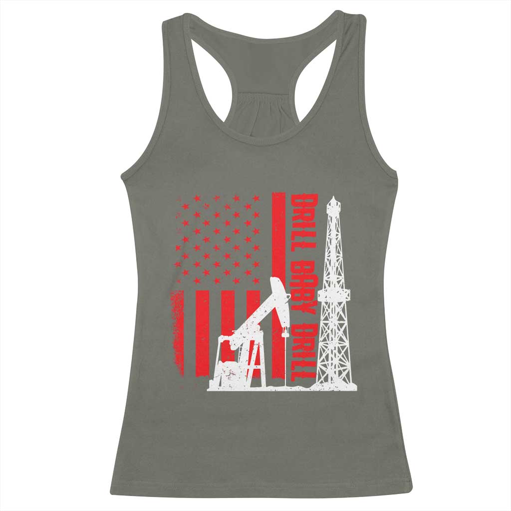 Drill Baby Drill American Flag Racerback Tank Top Distressed Oil Rig Oildfield Energy Industry - Wonder Print Shop