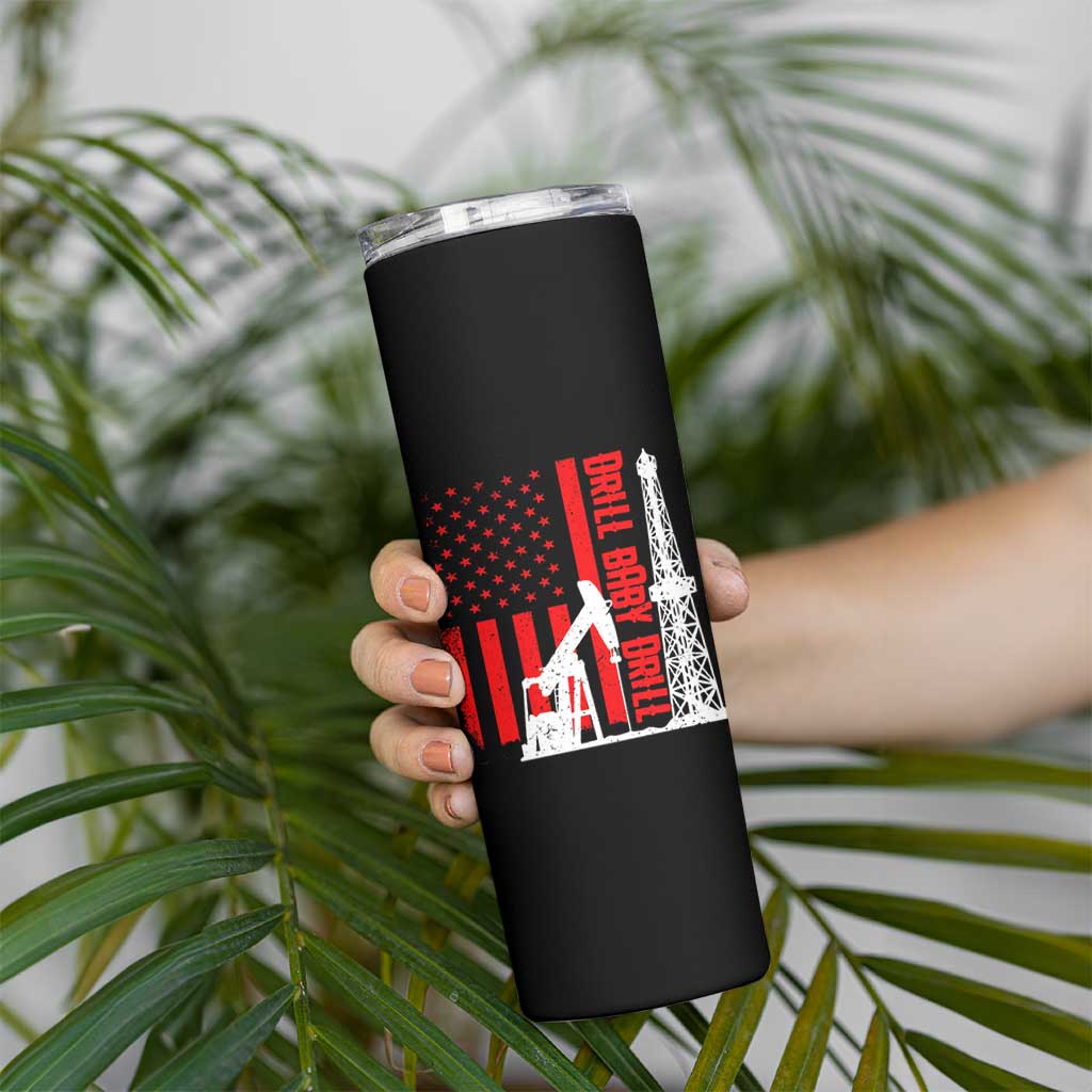 Drill Baby Drill American Flag Skinny Tumbler Distressed Oil Rig Oildfield Energy Industry - Wonder Print Shop