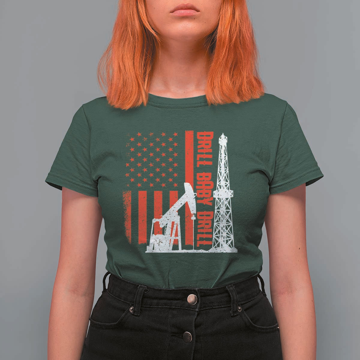 Drill Baby Drill American Flag T Shirt For Women Distressed Oil Rig Oildfield Energy Industry - Wonder Print Shop