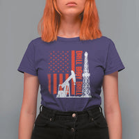 Drill Baby Drill American Flag T Shirt For Women Distressed Oil Rig Oildfield Energy Industry - Wonder Print Shop