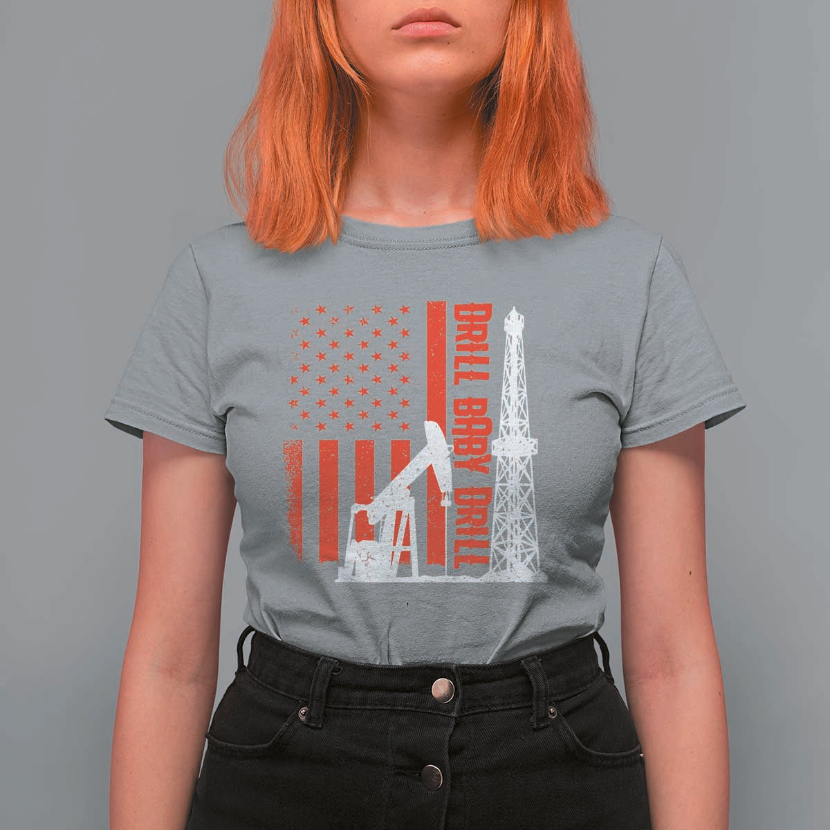 Drill Baby Drill American Flag T Shirt For Women Distressed Oil Rig Oildfield Energy Industry - Wonder Print Shop