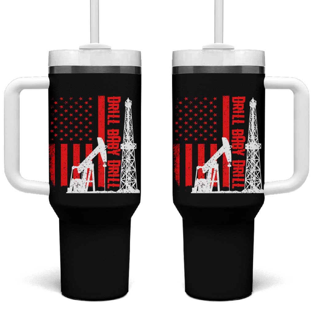 Drill Baby Drill American Flag Tumbler With Handle Distressed Oil Rig Oildfield Energy Industry - Wonder Print Shop