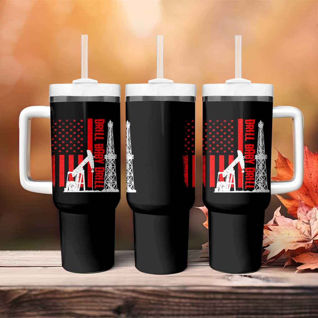 Drill Baby Drill American Flag Tumbler With Handle Distressed Oil Rig Oildfield Energy Industry - Wonder Print Shop