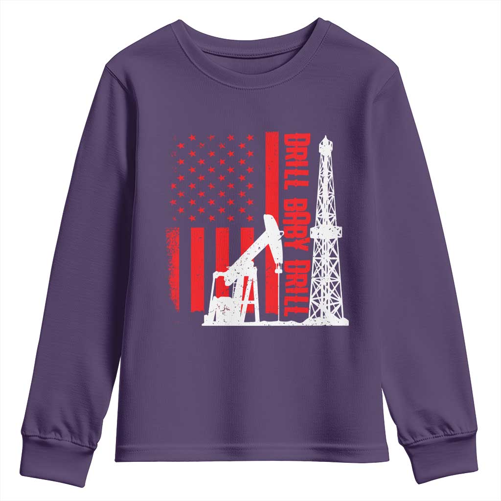 Drill Baby Drill American Flag Youth Sweatshirt Distressed Oil Rig Oildfield Energy Industry - Wonder Print Shop