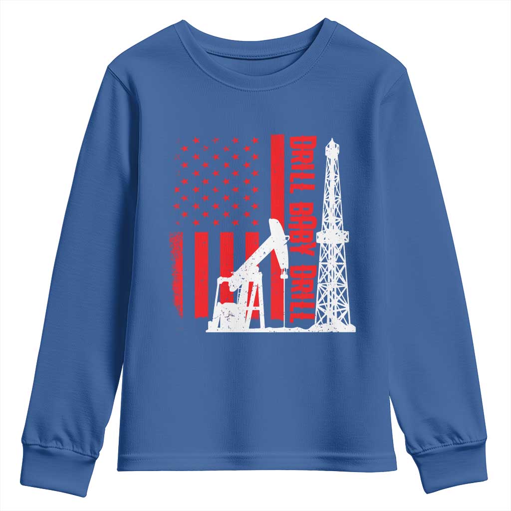 Drill Baby Drill American Flag Youth Sweatshirt Distressed Oil Rig Oildfield Energy Industry - Wonder Print Shop