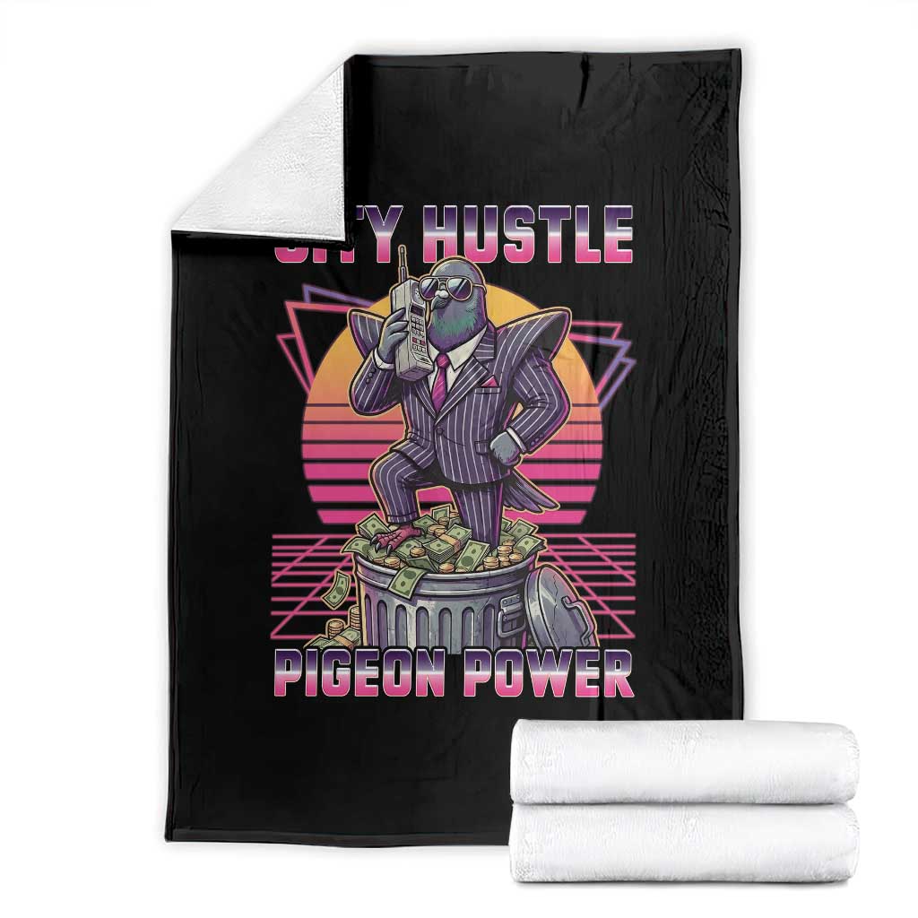 Retro City Hustle Pigeon Power Throw Blanket Funny 80s Style Money Bird Gangsta - Wonder Print Shop