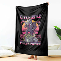 Retro City Hustle Pigeon Power Throw Blanket Funny 80s Style Money Bird Gangsta - Wonder Print Shop